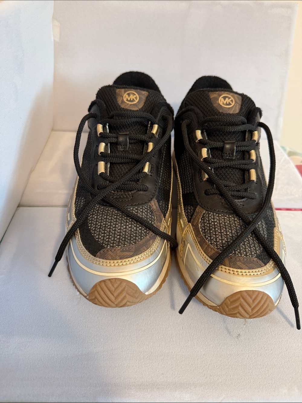Michael Kors Birdie Black, Gold and Brown Logo Sneakers